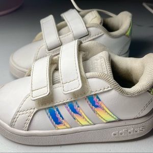 Toddler size 5 Adidas white sneakers shoes cute chrome